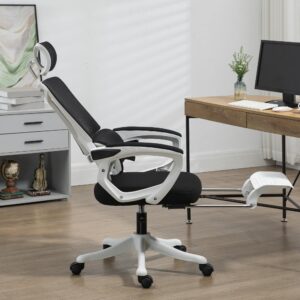 Vinsetto High Back Home Office Chair, Fabric Computer Desk Chair with Adjustable Headrest, Lumbar Support, Armrest, Foot Rest, Reclining Back, Black