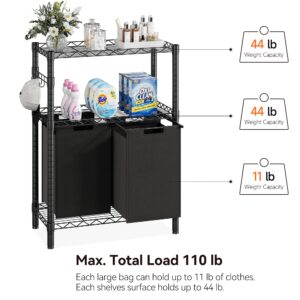 GAOMON Laundry Hamper, Laundry Sorter with 2 Pull-Out & Removable Bag,Laundry Basket Organizer with 2 Tier Adjustable Storage Shelf for Laundry Room,Bathroom,Dorm Organization