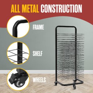 Houseables Art Drying Rack for Classroom, Art Storage Rack, 25 Shelf, 15”Lx18”Wx45”H, Locking Wheels, Metal, Black, Painting Drying Rack, Painting Rack, Paint Drying Rack, Paper Drying Rack for Art