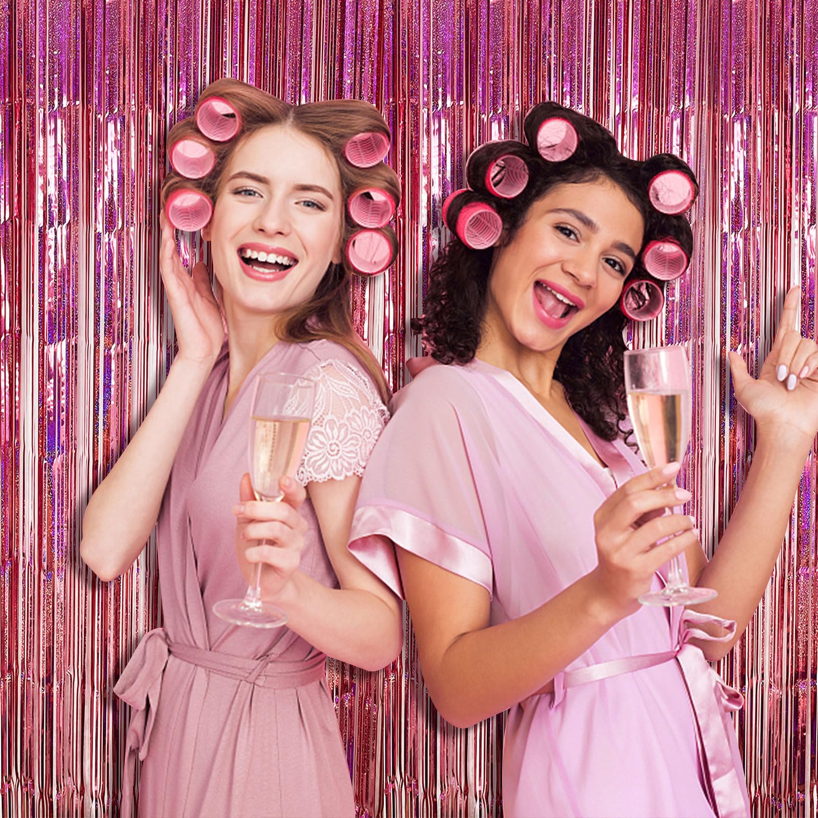 2 Pack Pink Backdrop Party Decorations Tinsel Curtain Party Backdrop Foil Fringe Birthday Decorations Photo Booth Streamer Backdrop Pink Theme Bachelorette Graduation Party Decorations