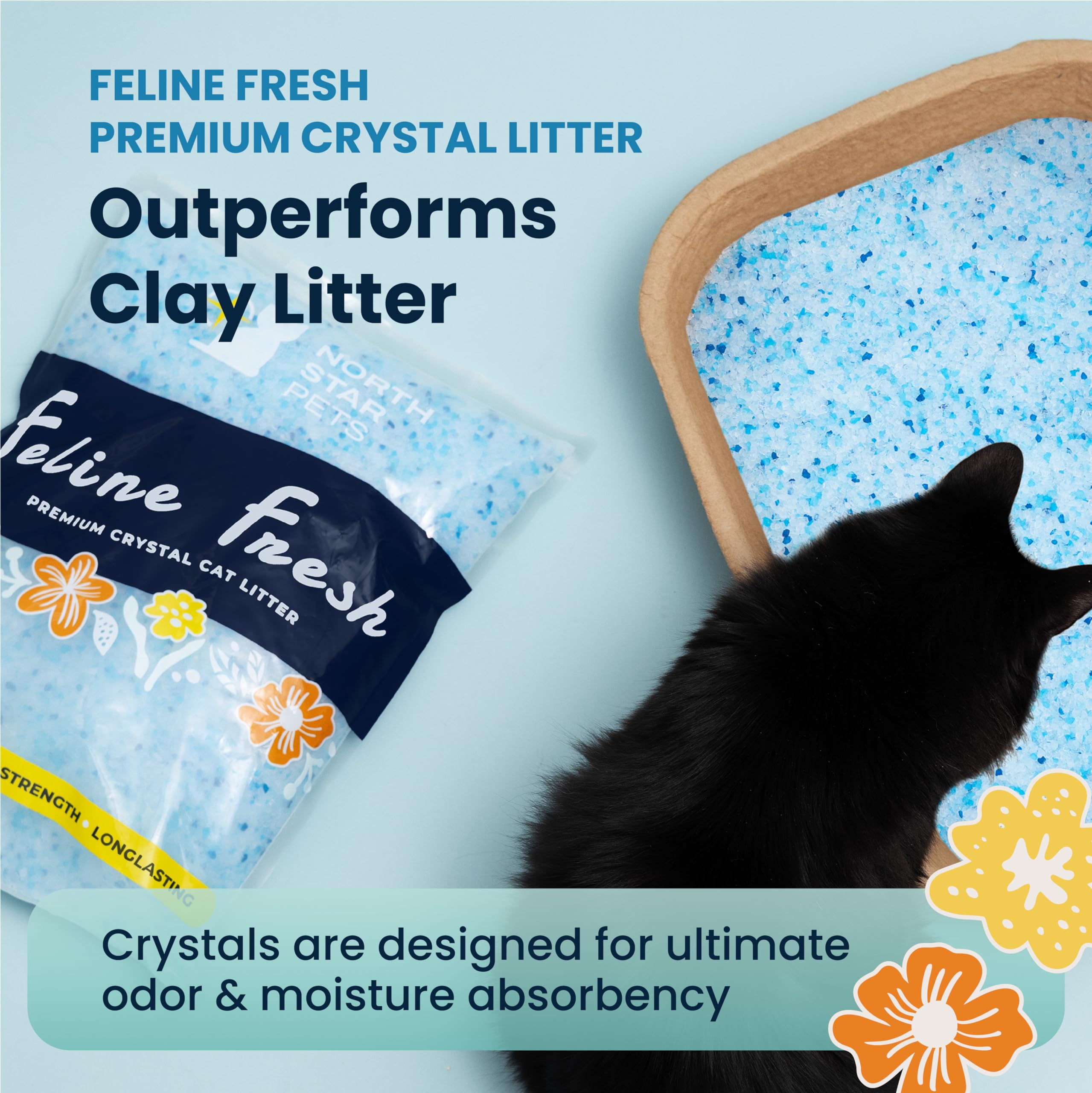 Feline Fresh Premium Crystal Cat Litter - Superior Odor Control, Absorbs 5X Faster, 99.9% Dust Free Low Tracking for Less Mess, Lasts up to 1 Month, 8.6 lbs (2 Pack of 4.3 lb Bags)