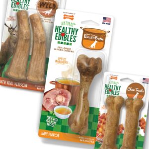 Nylabone Healthy Edibles Natural Dog Chews Long Lasting Ham, Bacon, & Venison Flavor Treats for Dogs, Medium (5 Count)