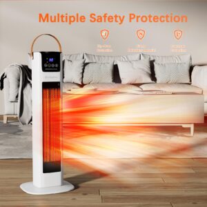 Halybau 24" Tower Ceramic Space Heater with Remote, Digital Thermostat, 1500W PTC Ceramic Heater with Overheat Protection, 3 Modes, 120°Oscillation, Portable Electric Heater, Fast Quiet Heating