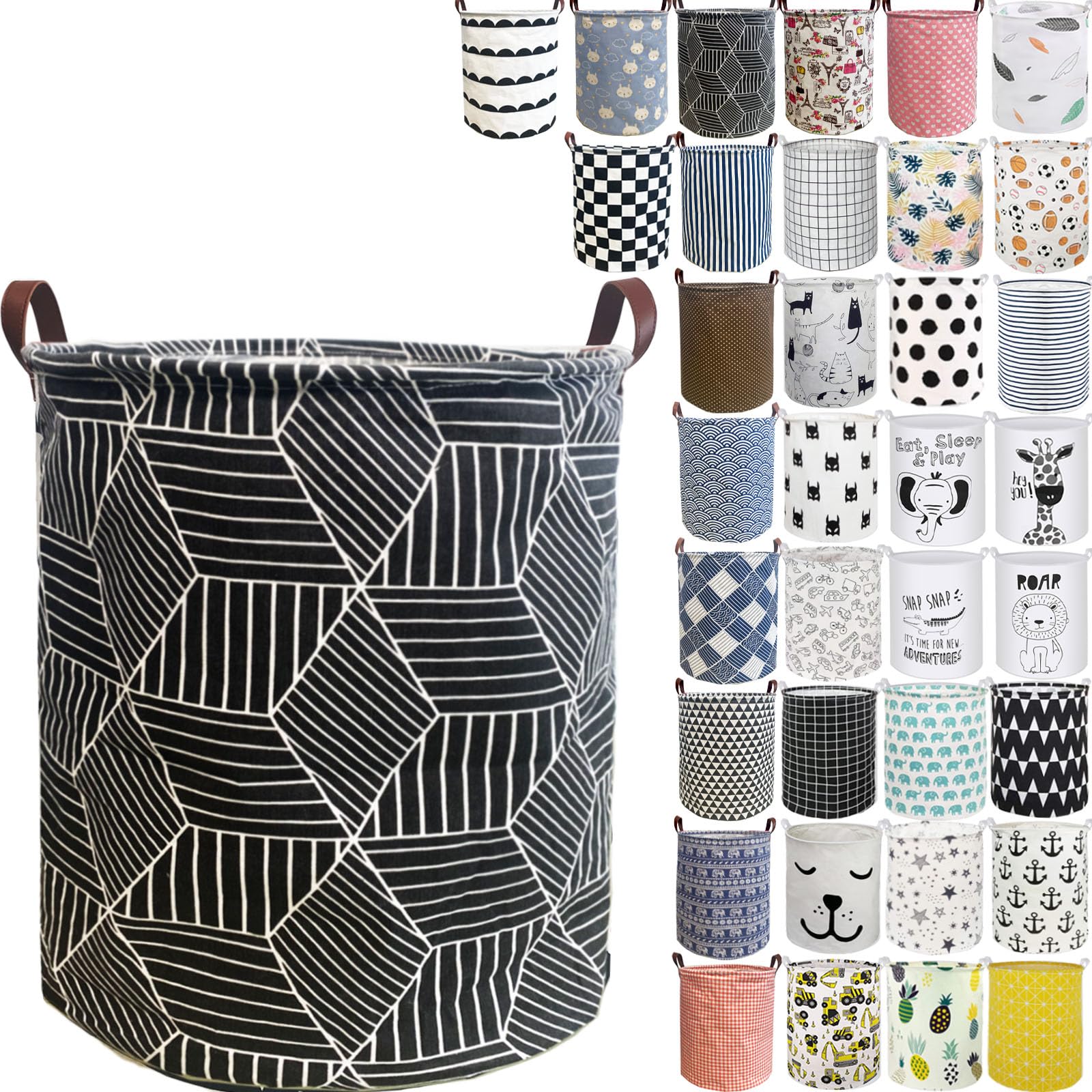 RoyBoder Laundry Hamper Thickened Cotton Waterproof Laundry Basket Leather Handle Collapsible Wide Ring Laundry Hamper in Bedroom Bathroom Dormitory Cloakroom Livingroom Nursery Organizer Toy Bin