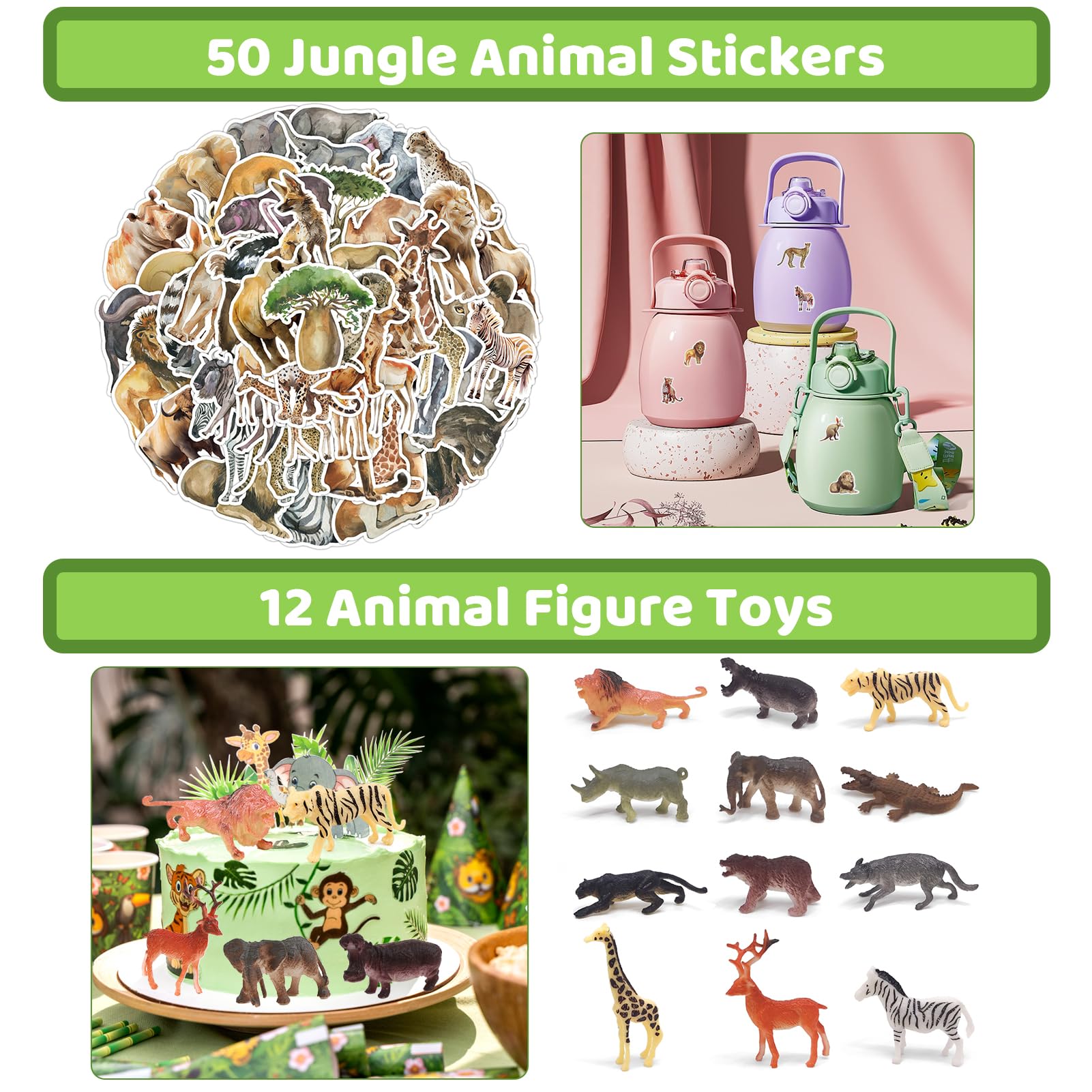 Mepmela Safari Party Favors, 134PCS Jungle Party Favors Birthday Party Supplies - Wild Animals Party Favors for Kids Birthday, Baby Shower, Jungle Safari Party Decorations, Goodie Bag Stuffers