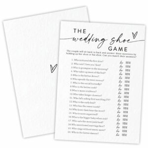 tpyen bridal shower game cards - wedding shoe game - 30 minimalism wedding party games game cards, engagement party game, modern bridal shower party favor & decorations - a05