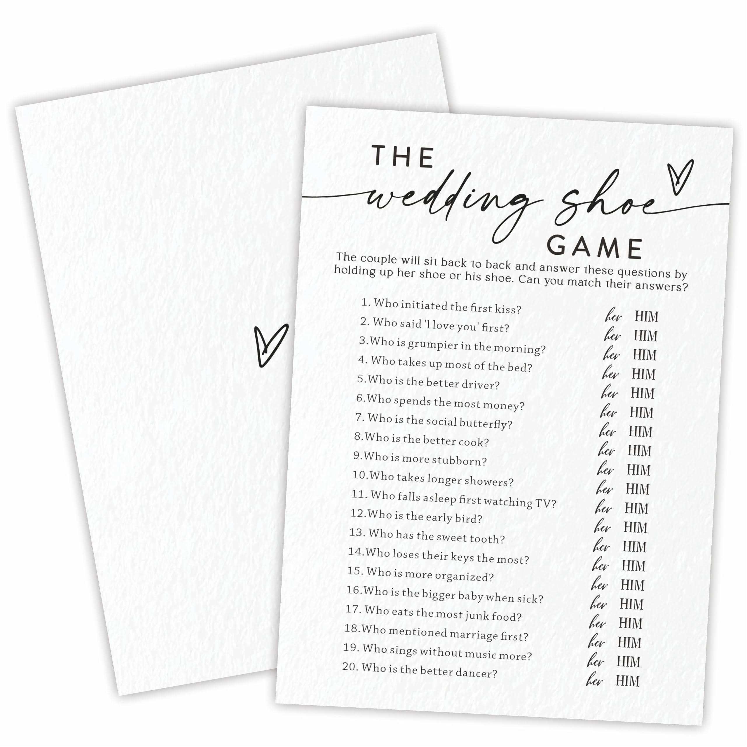 TPYEN Bridal Shower Game Cards - Wedding Shoe Game - 30 Minimalism Wedding Party Games Game Cards, Engagement Party Game, Modern Bridal Shower Party Favor & Decorations - A05