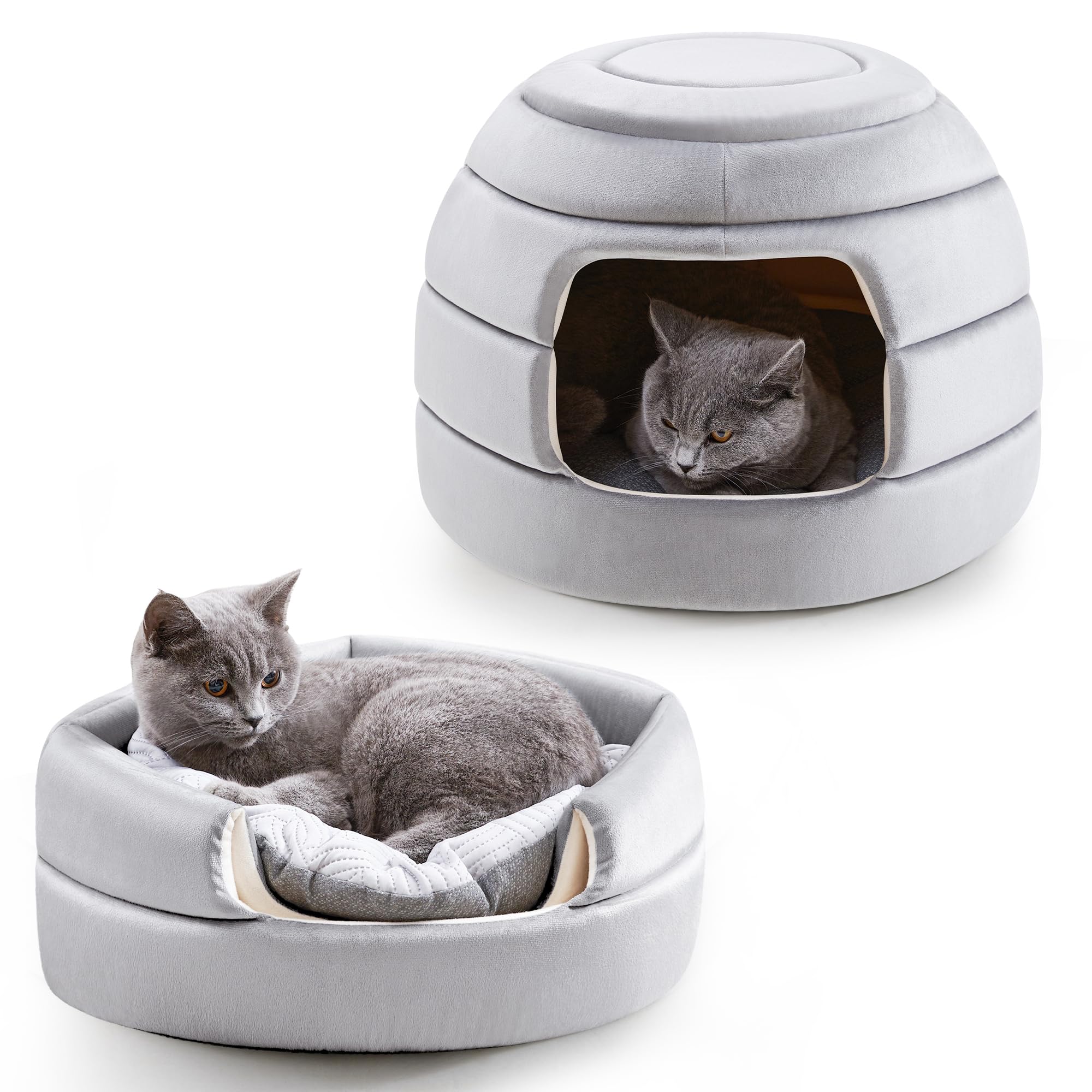 Made4Pets Cat Bed and House, 2-in-1 Foldable Cat Houses for Indoor Cats, Soft Velvet Cat Cave, Removable and Washable Cushion, Cat Condo for All-Season Comfort and Style