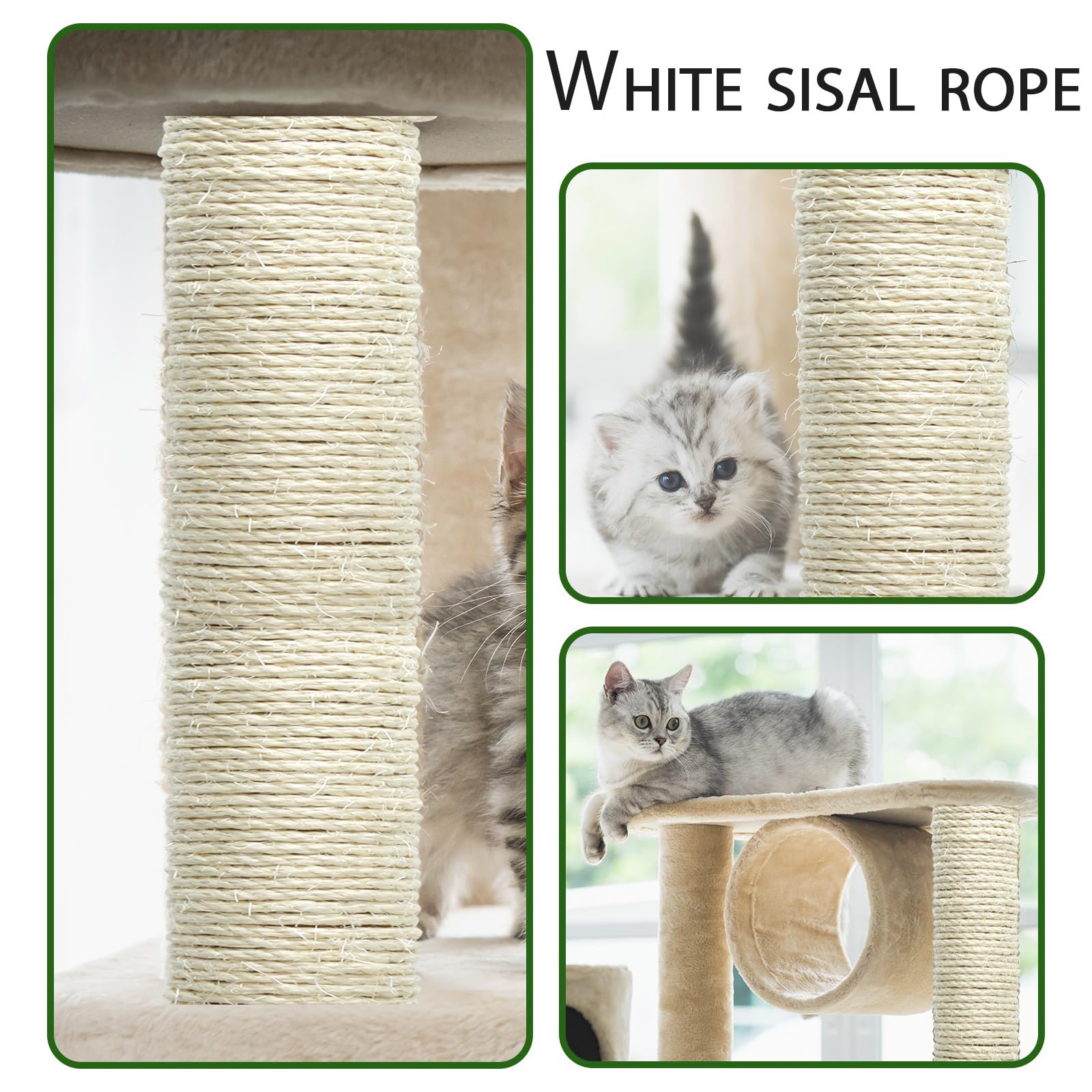 White Sisal Rope 3mm by 164-Feet for Cat Scratching Post Tree Tower Replacement Repair and Replace, DIY Hemp Twine Rope for Kittens Shelves Furniture Window Bed Perch House Climbing, 3mm by 50m