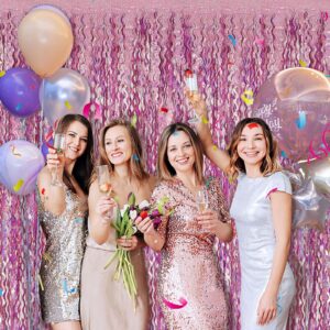 Pink Streamers Fringe Backdrop Tinsel Foil Fringe Curtains Wavy Backdrop for Parties Sparkle Metallic Wavy Foil Fringe Backdrop Curtain Photo Booth Props for Birthday Wedding