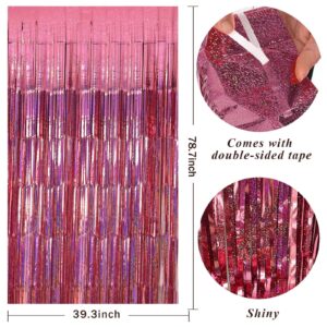 2 Pack Pink Backdrop Party Decorations Tinsel Curtain Party Backdrop Foil Fringe Birthday Decorations Photo Booth Streamer Backdrop Pink Theme Bachelorette Graduation Party Decorations