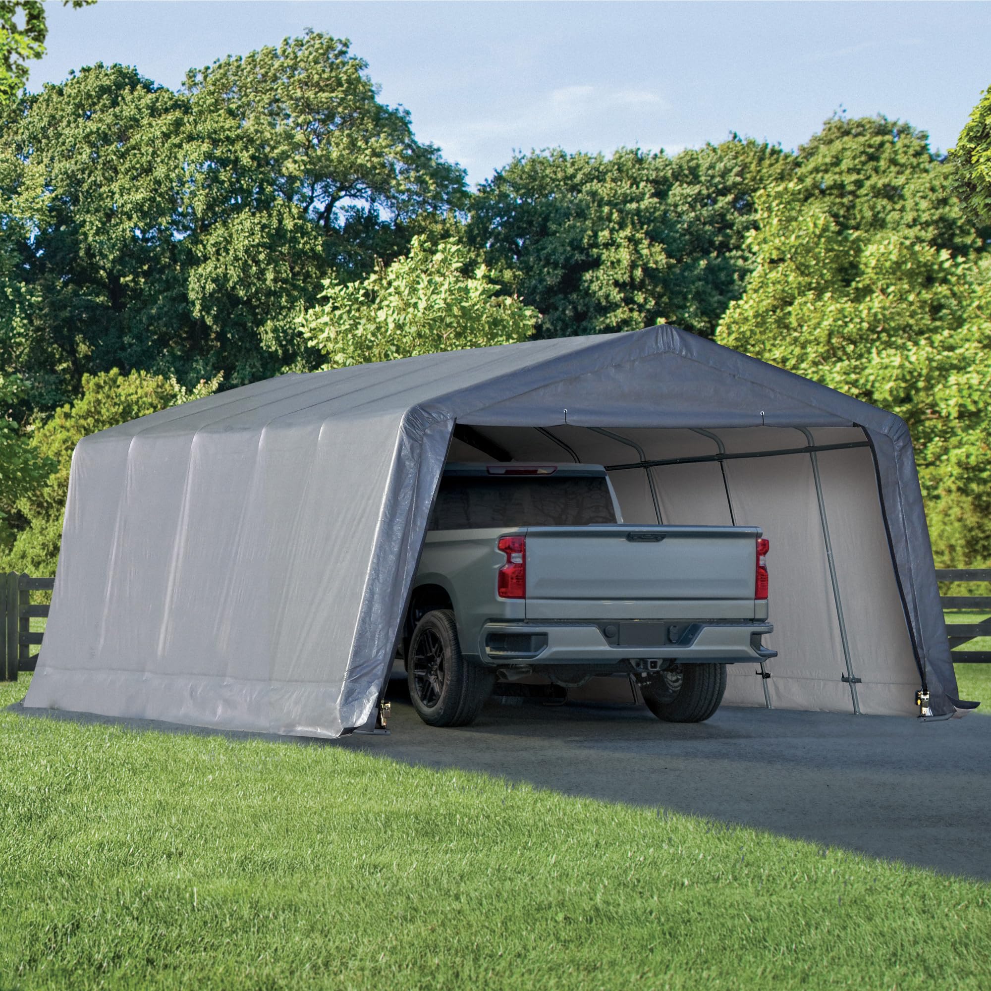 New Yard 12 x 20 ft. Heavy Duty All-Season Carport Canopy and Portable Garage Shelter with Steel Frame and Waterproof UV Cover and Zippered Roll-Up Doors for Cars, Trucks, and SUVs Grey