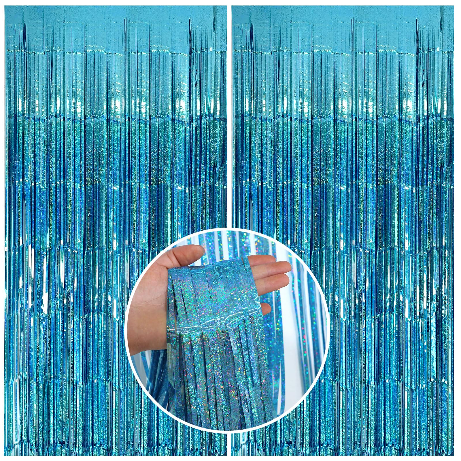 2 Pack Blue Party Backdrop Curtains Metallic Blue Tinsel Foil Fringe Curtains Ocean Themed Decor Party Photo Backdrop Party Streamers for Birthday Graduation New Year Eve Wedding Decor