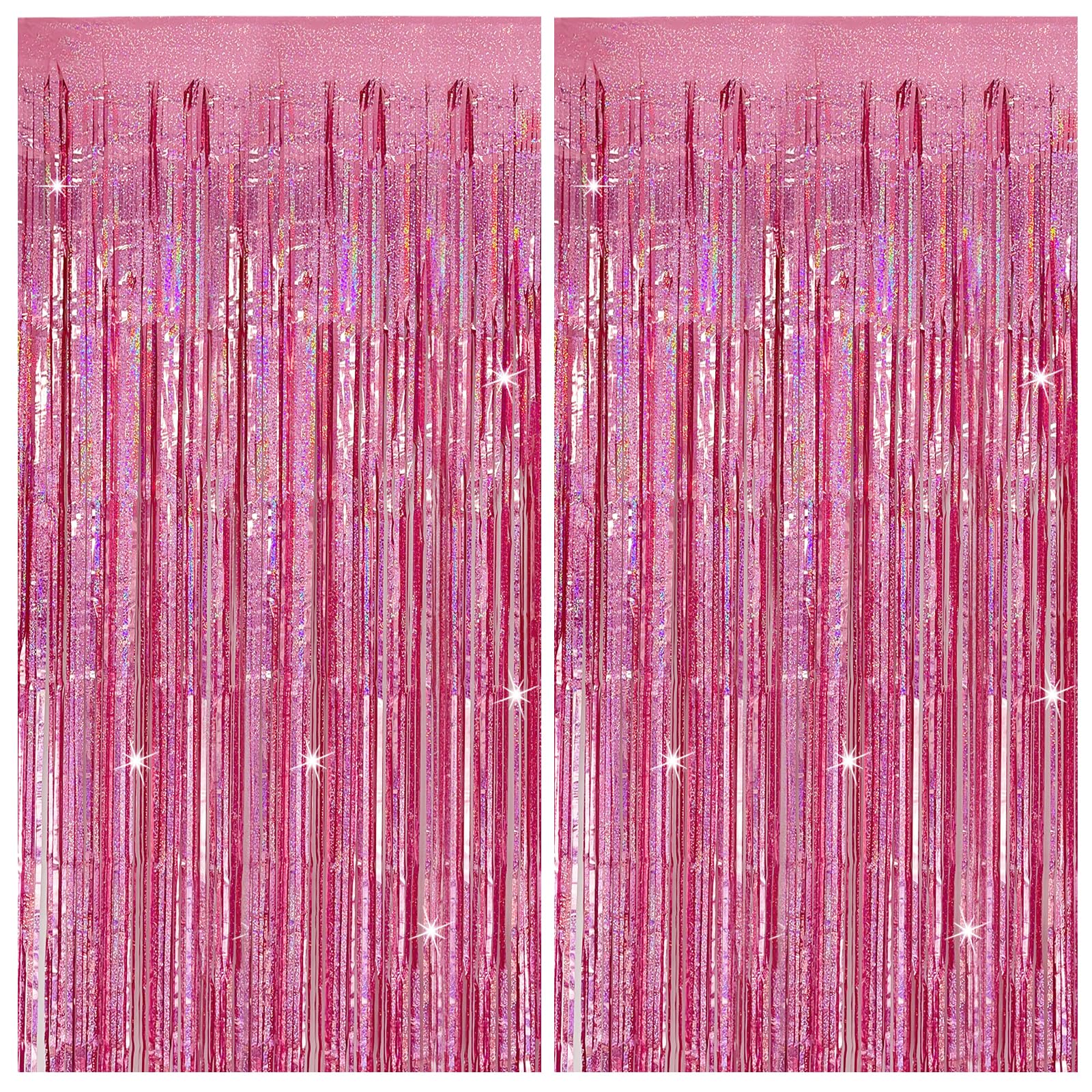 2 Pack Pink Backdrop Party Decorations Tinsel Curtain Party Backdrop Foil Fringe Birthday Decorations Photo Booth Streamer Backdrop Pink Theme Bachelorette Graduation Party Decorations