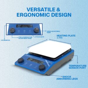 Microlit 5.9 in 300°C/572°F Digital Hotplate Magnetic Stirrer Hot Plate Ceramic Coated,100-1600rpm, Stand Stir Bar | Temp Probe Sensor Stir Bars Included Heated Stirring Plate with Memory Function