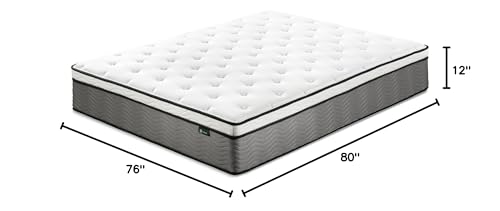 ZINUS 12 Inch True Support Hybrid Mattress [New Version], King, Fiberglass Free, Medium Feel, Motion Isolation, Certified Safe Foams & Fabric, Mattress in A Box