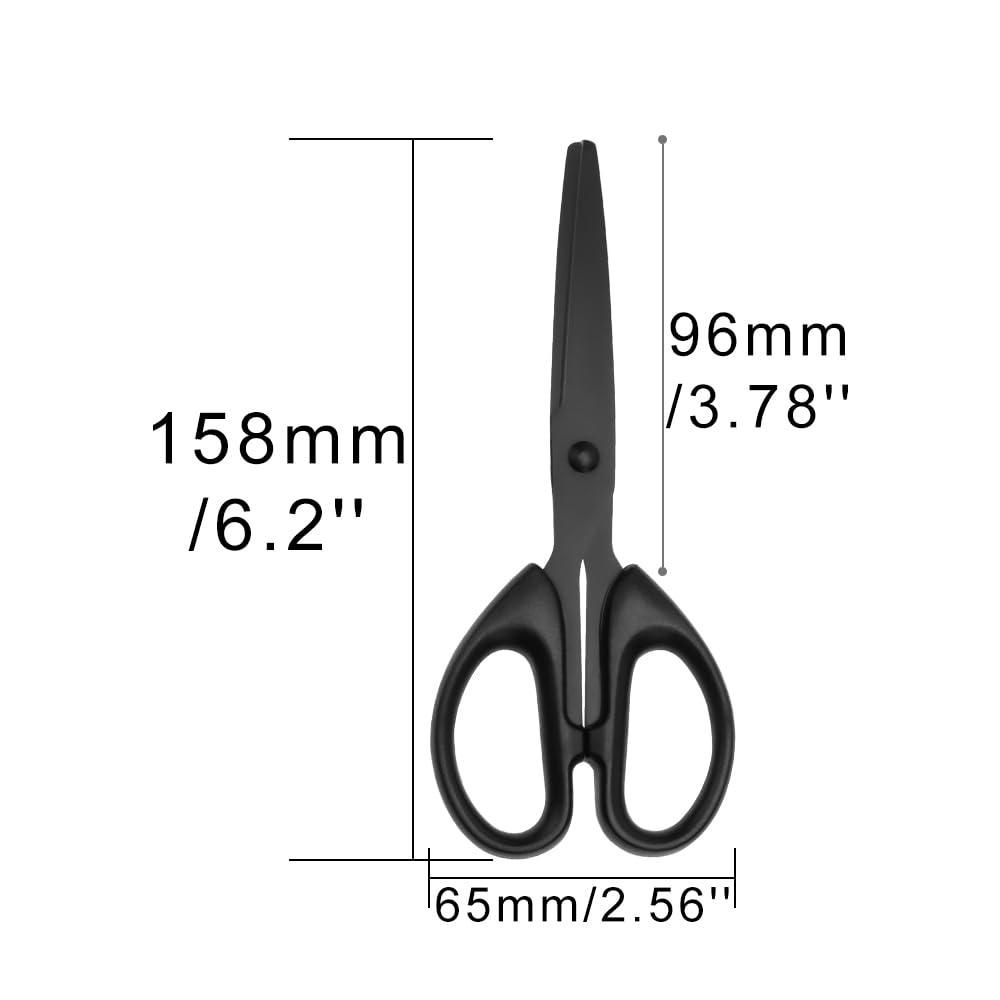 Office Scissors 6" Black Metal All Purpose Straight Small Scissors Stainless Steel Sharp Blades ABS Non-Slip Handles Scissors for Paper Student Desk Home Craft School