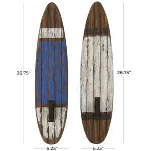 Deco 79 Wood Surfboard Wall Hook, Set of 2 6" W, 27" H, White