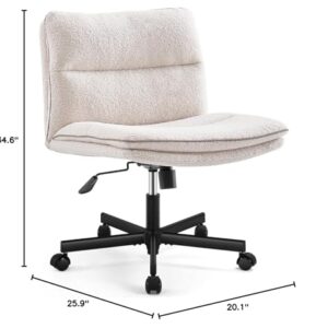 EMIAH Armless Office Desk Chair with Wheels Faux Fur Vanity Mid-Back Ergonomic Home Computer Comfortable Adjustable Swivel Furry Task Chair with Thickened Cushion