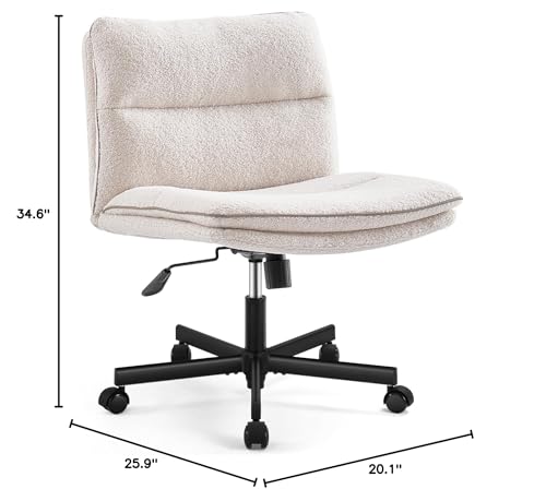 EMIAH Armless Office Desk Chair with Wheels Faux Fur Vanity Mid-Back Ergonomic Home Computer Comfortable Adjustable Swivel Furry Task Chair with Thickened Cushion