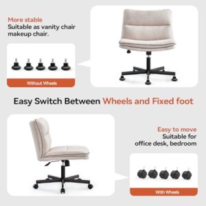 EMIAH Armless Office Desk Chair with Wheels Faux Fur Vanity Mid-Back Ergonomic Home Computer Comfortable Adjustable Swivel Furry Task Chair with Thickened Cushion