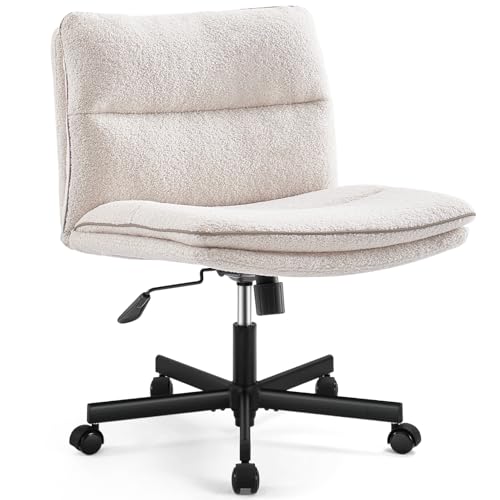 EMIAH Armless Office Desk Chair with Wheels Faux Fur Vanity Mid-Back Ergonomic Home Computer Comfortable Adjustable Swivel Furry Task Chair with Thickened Cushion