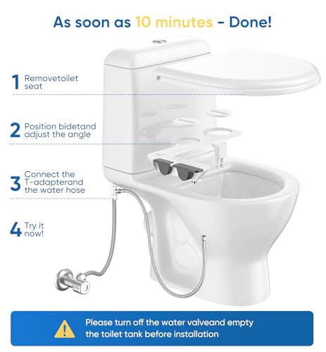 Ultra-Slim 3-in1 Bidet, Self-Cleaning, Posterior&Feminine Wash-(Retractable Dual Nozzles), Non-Electric Bidet Attachment for Toilet Seat, Adjustable Fresh Cold Water Pressure, Stainless Steel Inlet