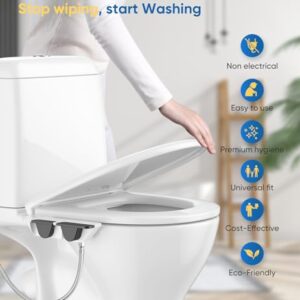 Ultra-Slim 3-in1 Bidet, Self-Cleaning, Posterior&Feminine Wash-(Retractable Dual Nozzles), Non-Electric Bidet Attachment for Toilet Seat, Adjustable Fresh Cold Water Pressure, Stainless Steel Inlet