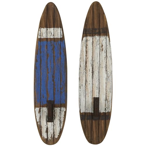 Deco 79 Wood Surfboard Wall Hook, Set of 2 6" W, 27" H, White