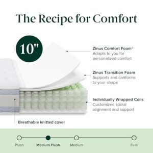 ZINUS 10 Inch Comfort Support Hybrid Mattress [New Version], Twin, Fiberglass Free, Medium Plush, Motion Isolation, Certified Safe Foams & Fabric, Mattress in A Box