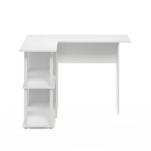 Furinno Abbott L-Shape Desk with Bookshelf, 41.14 (W) x 28.94 (H) x 34.45 (D) inches, White/White