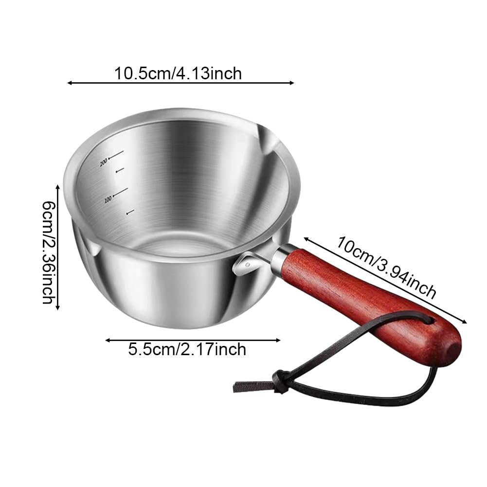 Butter Warmer Pot Stainless Steel Milk Warmer with Wooden Handle for Seafood, Mini Butter Melting Pot Small Saucepan with Dual Pour Spouts, Chocolate Melting Pot(size:300ml)