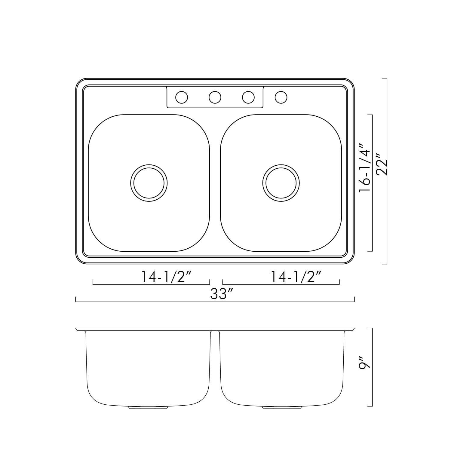 DAX Stainless Steel 50/50 Double Bowl Top Mount Kitchen Sink, Brushed Stainless Steel