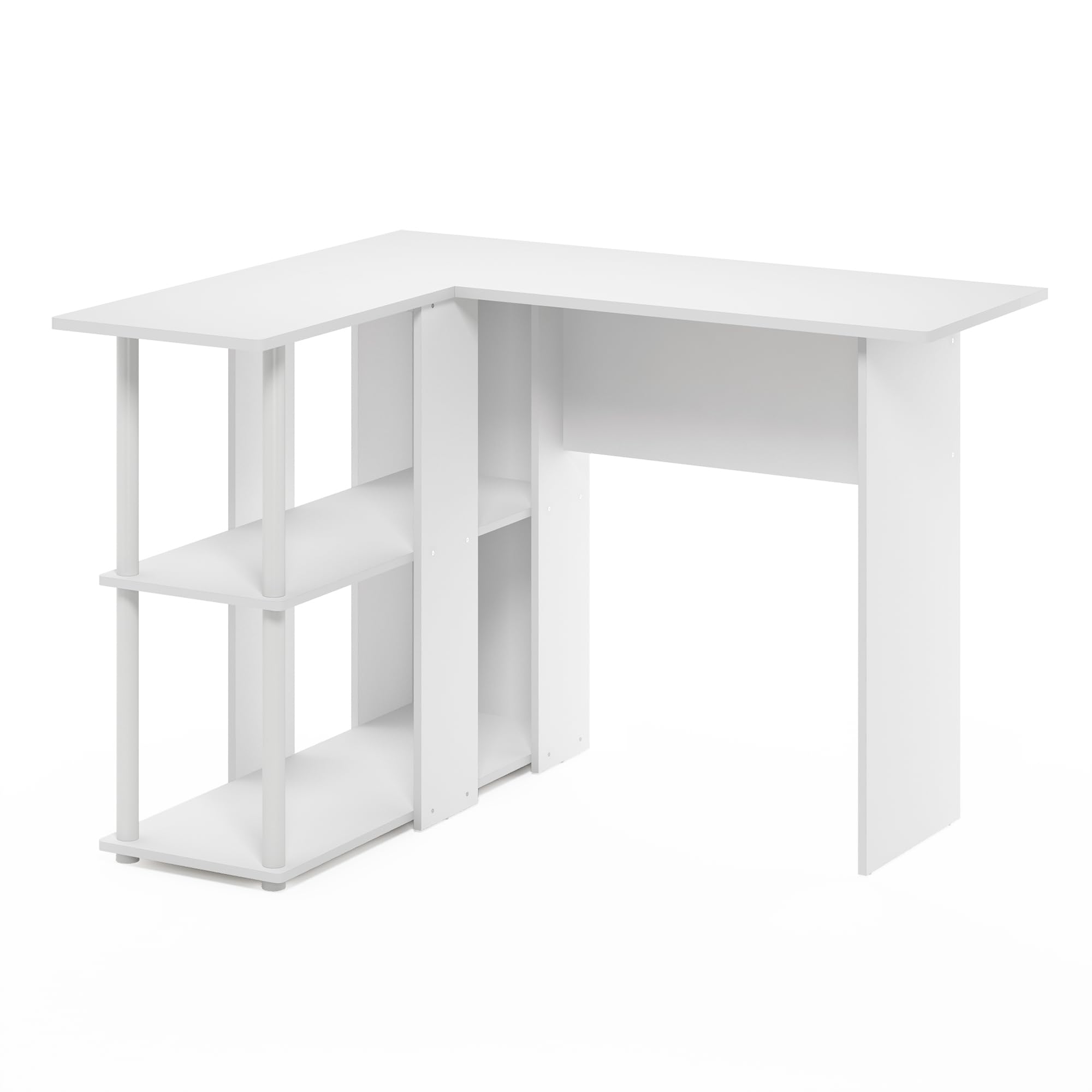 Furinno Abbott L-Shape Desk with Bookshelf, 41.14 (W) x 28.94 (H) x 34.45 (D) inches, White/White