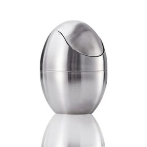 chemlliy mini trash can with lid, tiny stainless steel countertop trash can, egg shaped small desk trash can garbage bin, come with trash bag