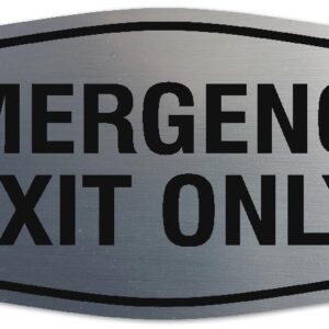 Signs ByLITA Fancy Emergency exit only Sign - Laser-Engraved Lettering | Durable ABS Plastic | Vibrant Colors | Powerful Foam Tape Sign (Brushed Silver) - Small