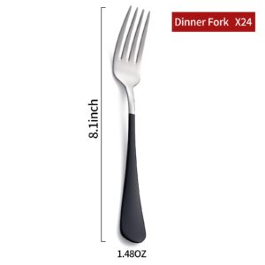 Onlycooker Black Dinner Fork, 18/0 Black handle Stainless Steel Satin Finish 8.1-inch Silverware Flatware Fork Set, Set of 24, Dishwasher Safe