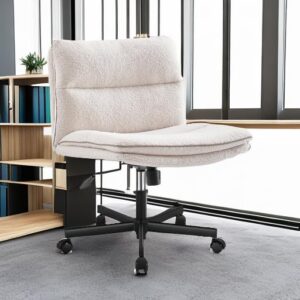 EMIAH Armless Office Desk Chair with Wheels Faux Fur Vanity Mid-Back Ergonomic Home Computer Comfortable Adjustable Swivel Furry Task Chair with Thickened Cushion