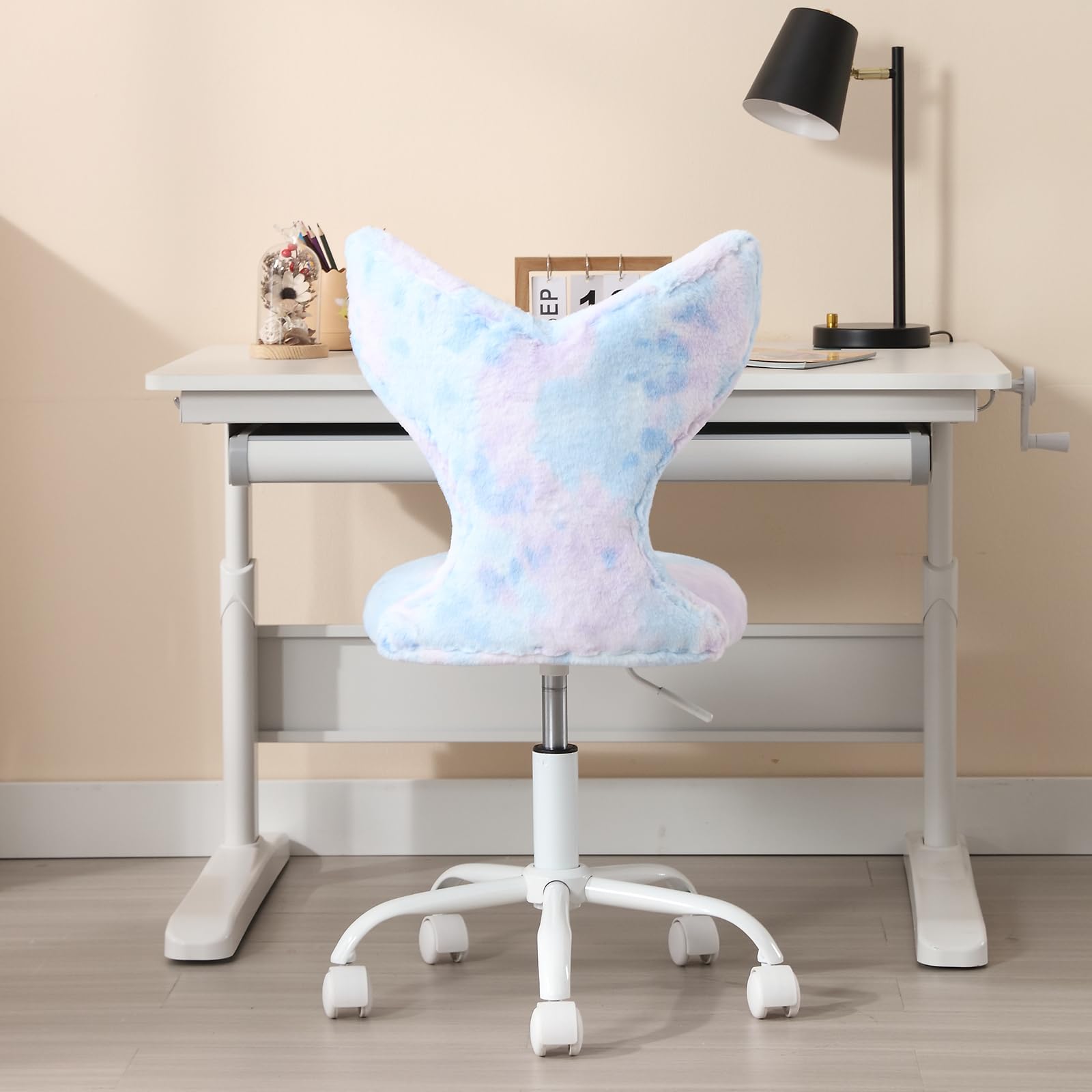 Guyou Fuzzy Cute Kids' Desk Chair Mermaid Back Chair Colorful Adjustable Study Chair Swivel Rolling Chair for Teen Girls Boys/Bedroom/Children Gift(Blue Colorful)