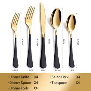 Moxinox 20-Piece Black & Gold Silverware Set, 18/0 Stainless Steel Colorful Handle Flatware Set, Service for 4, Modern Cutlery Set Includes Dinner Knives Forks Spoons, Mirror Polished, Dishwasher Safe