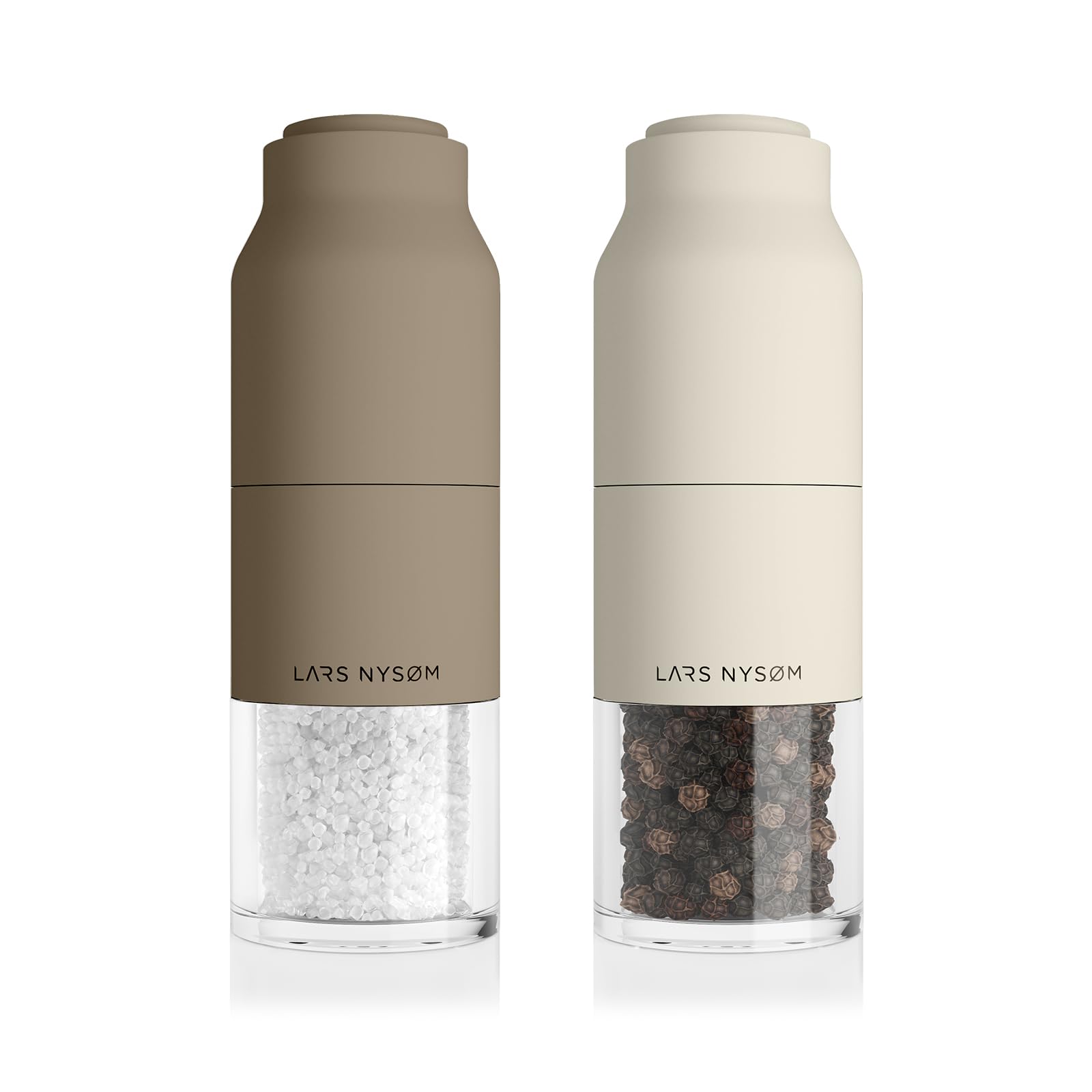 LARS NYSØM Salt and Pepper Grinder Set Stainless Steel with Adjustable Grinder I Bottle Design Spice Mills Set Manual (Brown/Beige)