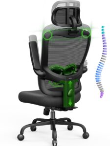 ergonomic office chair big and tall - 350lbs capacity, 6'5" tall max, computer desk chairs over 10 hours comfortable, with adjustable mesh high back, lumbar support, 3d headrest, flip-up arms