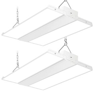 yolovis 2 pack 1.2ft led high bay shop light, 160w linear mini shop light, super bright 22000lm 138lm/w, 120-277v, 0-10v dimmable, 5000k daylight hanging light for garage workshop warehouse