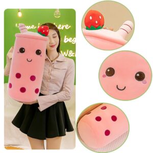 Werdast Boba Plush Stuffed Bubble Tea Pillow Soft Adorable Plushies Toys (Pink,15.6inches)