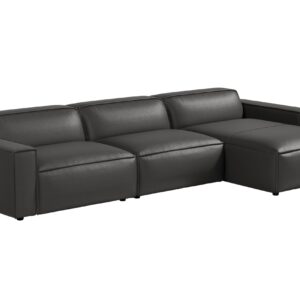 Valencia Nathan Napa Leather Couch - 3 Seats with Right Chaise Sectional Sofa - 100% Full Aniline Leather Modern Sofa for Lounge and Living Room Solid Wood Frame and High-Resilience Foam Couch (Black)