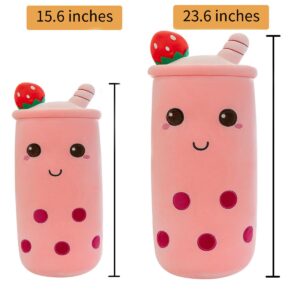 Werdast Boba Plush Stuffed Bubble Tea Pillow Soft Adorable Plushies Toys (Pink,15.6inches)