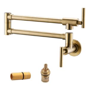 havin gold brass pot filler,wall mount commercial pot filler faucet, copper material kitchen folding faucet,coffee machine faucet with stretchable double joint swing arms,style a,brushed gold