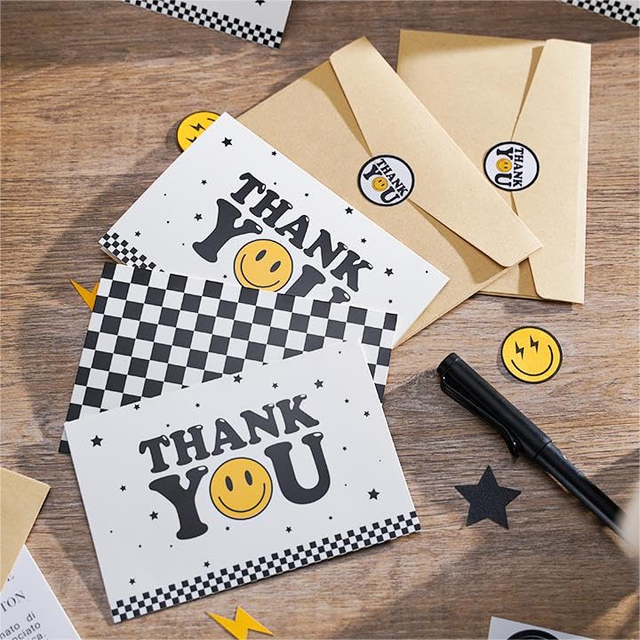 Whaline 20Pcs Thank You Greeting Cards with Envelopes and Stickers One Happy Dude Theme Thank You Cards Perfect for Back to School Wedding Graduation Baby Shower Bridal Shower Birthday Decor