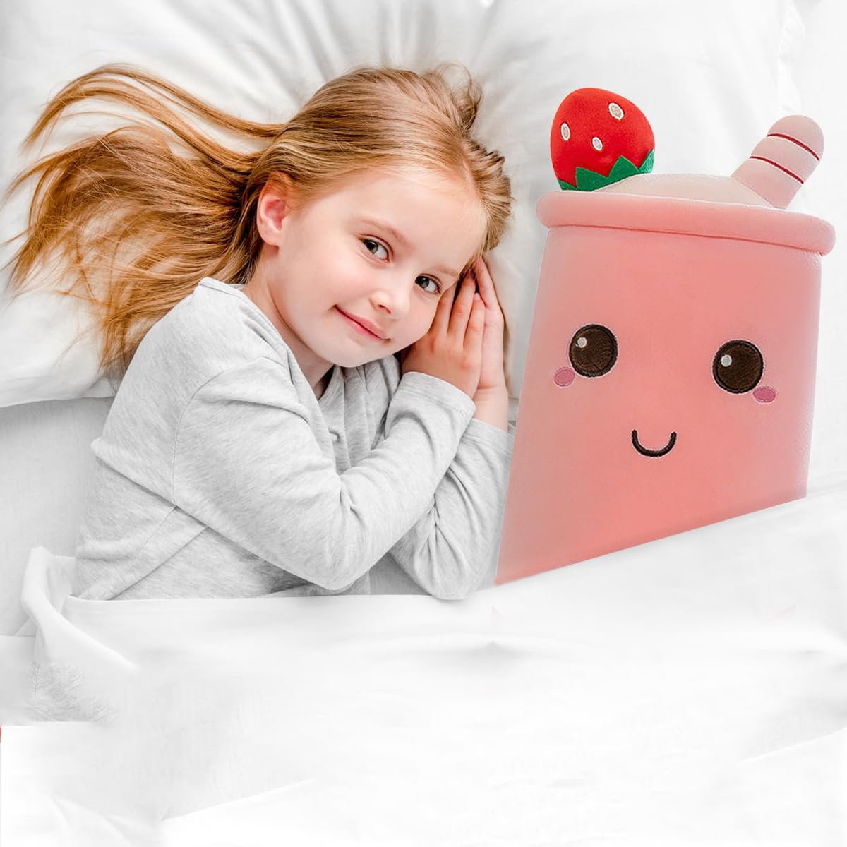 Werdast Boba Plush Stuffed Bubble Tea Pillow Soft Adorable Plushies Toys (Pink,15.6inches)