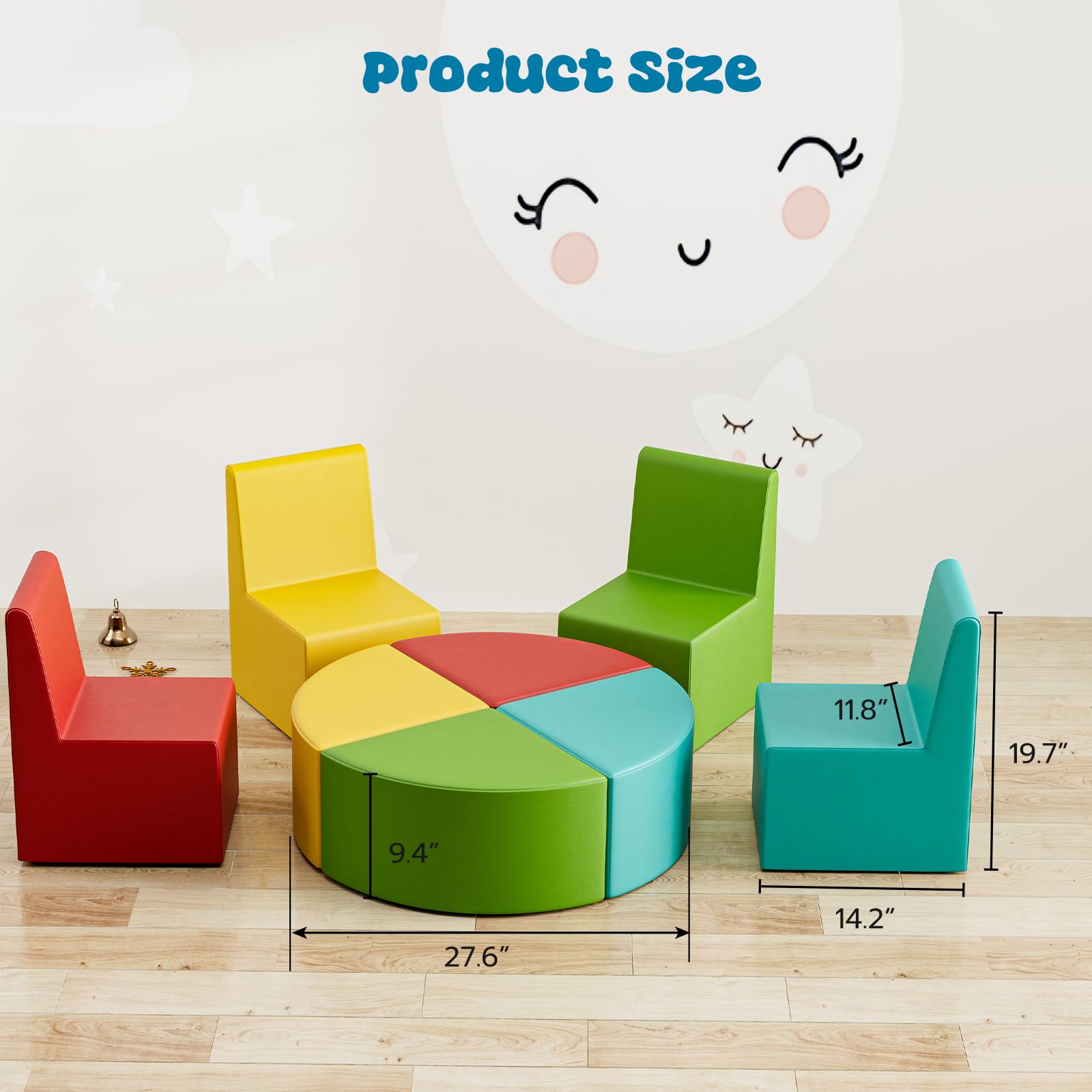 UMOMO MX-03 8 PCS Kids Sofa Set, Daycares Chairs for Toddlers Activities, Colorful Modular Flexible Seating Set for Home Preschool Playroom